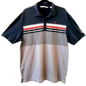 TRAVIS MATHEW Performance Golf Polo Shirt Men’s Sz LARGE Gray Black Red Stripe